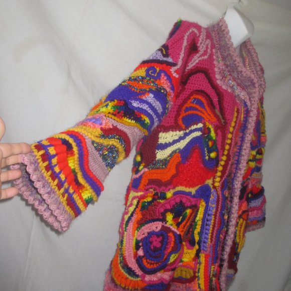 JACKET COAT M L XL crochet style free form handmade brand new Make your offers - Picture 9 of 15